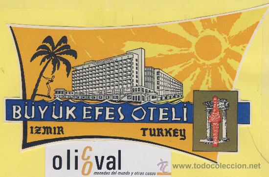 Etiquetas antiguas: ETIQUETA  HOTEL-TURQUIA-TURKEY- -  HOTEL -B&Uuml;Y&Uuml;K EFES -TROQUEL 180 X 105 mm-BUENA ILUSTRACION