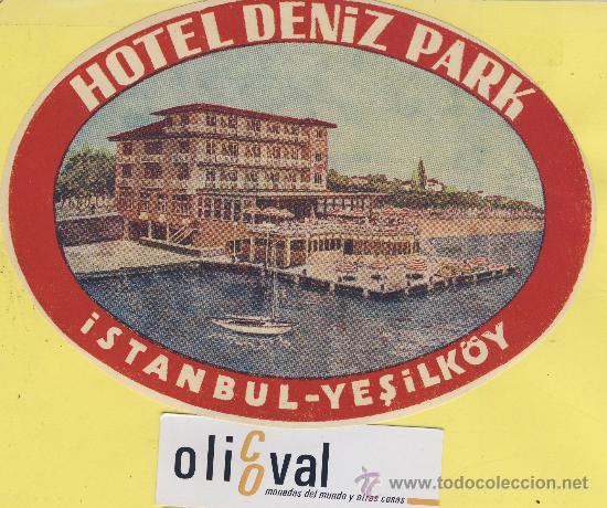 Etiquetas antiguas: ETIQUETA  HOTEL-TURQUIA -HOTEL DENIZ PARK -ISTANBUL-YESILK&Ouml;Y-ILUSTRACION 165 X 120 mm-