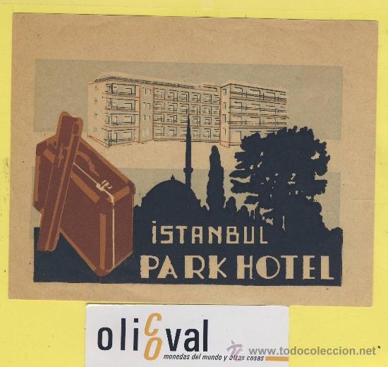 Etiquetas antiguas: ETIQUETA  HOTEL-TURQUIA -HOTEL PARK  -ISTANBUL-ILUSTRACION  -140 X 82 mm-