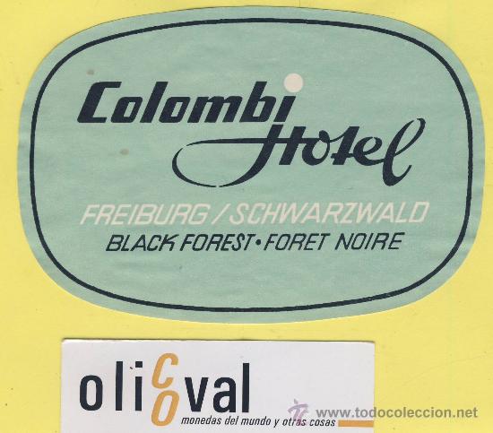 Etiquetas antiguas: ETIQUETA HOTEL-SUIZA - HOTEL COLOMBI- FREIBURG- ILUSTRACION 116 X 80-mm