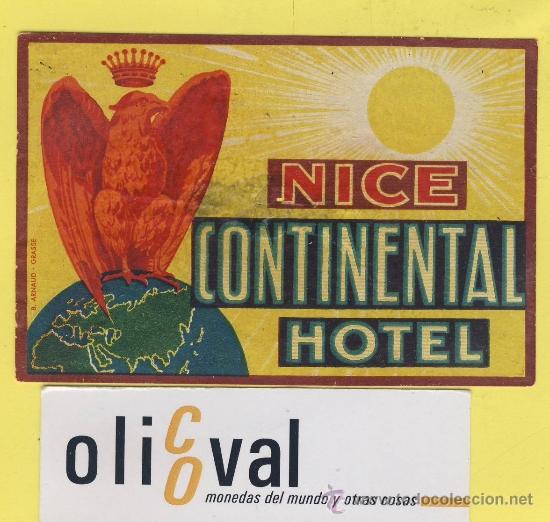 Etiquetas antiguas: ETIQUETA  HOTEL- FRANCIA -HOTEL CONTINENTAL  - NICE -95-65-mm