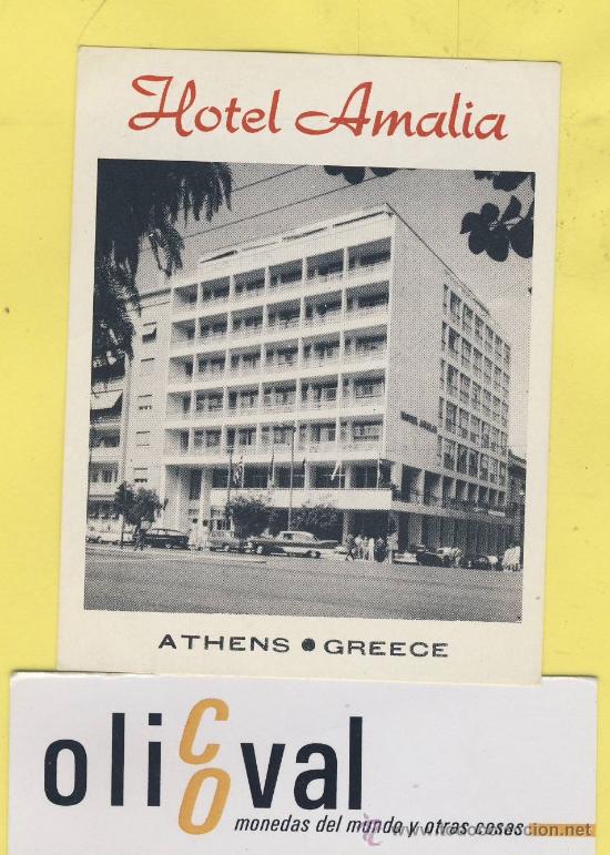 Etiquetas antiguas: ETIQUETA HOTEL-GRECIA -HOTEL AMALIA -ATHENS-IMPRESION EN EL DORSO -65 X 85-mm