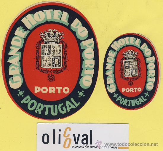 Etiquetas antiguas: ETIQUETA HOTEL-PORTUGAL -HOTEL DO PORTO -PORTO-2 PIEZAS DE 105 Y 85 -mm