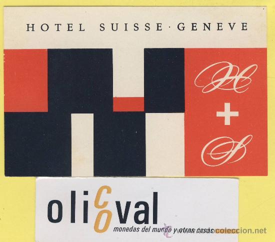 Etiquetas antiguas: Etiqueta Hotel -SUIZA- HOTEL SUIZA - GENEVE - ILUSTRACION 105 X 62 mm