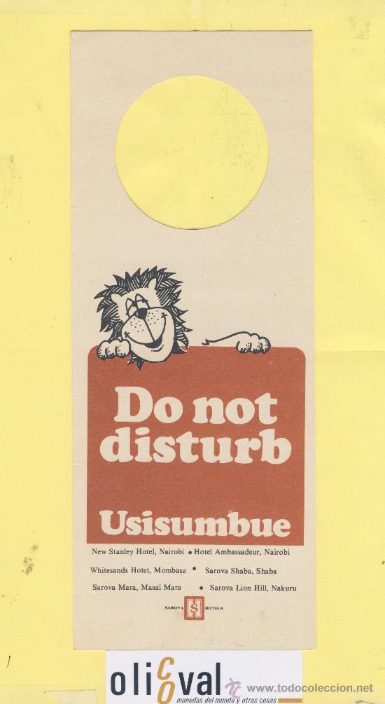 Etiquetas antiguas: ETIQUETA DE HOTEL -NO MOLESTEN-DO NOT DISTURB-NEW STANLEY HOTEL- NAIROBI-KENIA