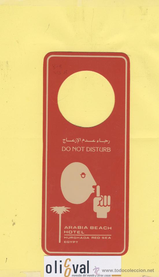 Etiquetas antiguas: ETIQUETA DE HOTEL -NO MOLESTEN-DO NOT DISTURB- HOTEL ARABIA BEACH-HURGHADA RED SEA EGYPT