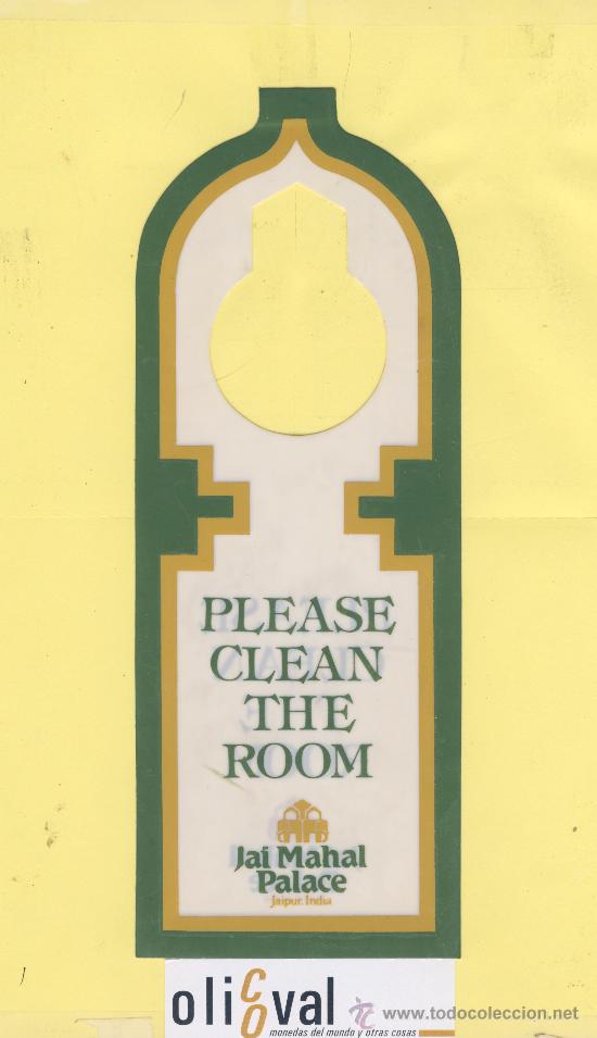 Etiquetas antiguas: ETIQUETA DE HOTEL -NO MOLESTEN-DO NOT DISTURB- HOTEL JAI MAHAL PALACE JAPUR.INDIA