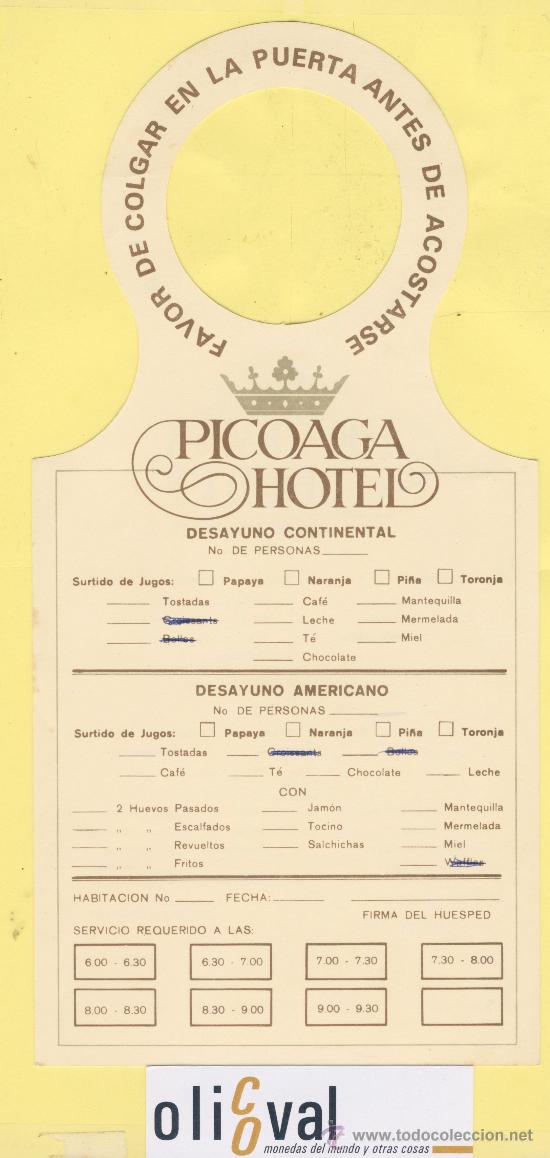 Etiquetas antiguas: ETIQUETA DE HOTEL -NO MOLESTEN-DO NOT DISTURB- HOTEL PICOAGA LIMA - PERU