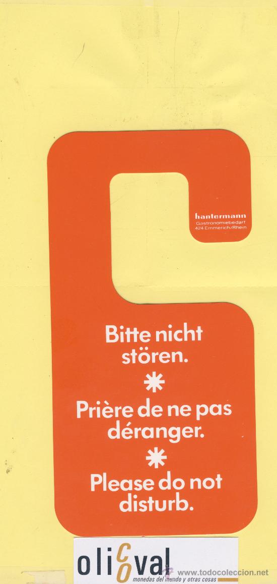 Etiquetas antiguas: ETIQUETA DE HOTEL -NO MOLESTEN-DO NOT DISTURB- HOTEL ESTANDAR HANTERMANN-RHEIN-AEMANIA