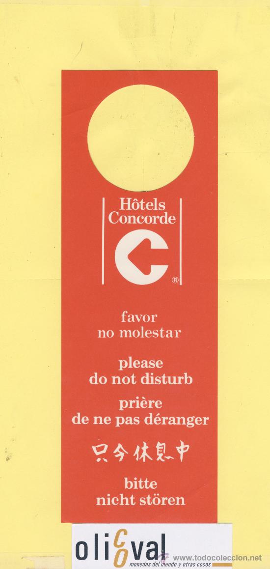 Etiquetas antiguas: ETIQUETA DE HOTEL -NO MOLESTEN-DO NOT DISTURB- HOTEL CONCORDE -BUENOS AIRES ARGENTINA-