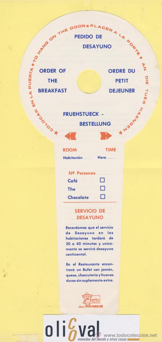 Etiquetas antiguas: ETIQUETA DE HOTEL -NO MOLESTEN-DO NOT DISTURB- HOTEL DON PANCHO-LA MANGA- BENIDOR- ALICANTE ESPA&Ntilde;A