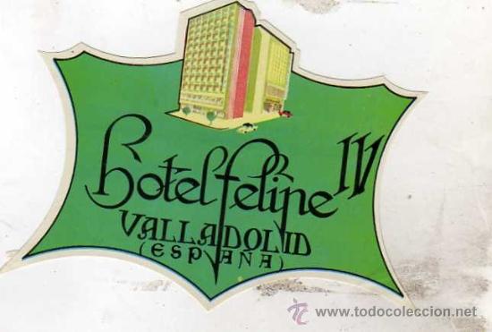 Etiquetas antiguas: ETIQUETA HOTEL- HOTEL AMERICANO - HOTEL FELIPE II-VALLADOLID- IRREGULAR 14 X 11 CM