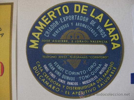 Etiquetas antiguas: ETIQUETA VINO MAMERTO DE LA VARA. EL GRAO, VALENCIA
