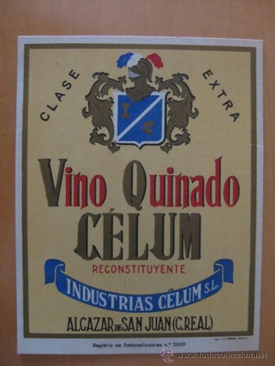 Etiquetas antiguas: ETIQUETA VINO VINO QUINADO CELUM. ALCAZAR DE SAN JUAN , CIUDAD REAL.