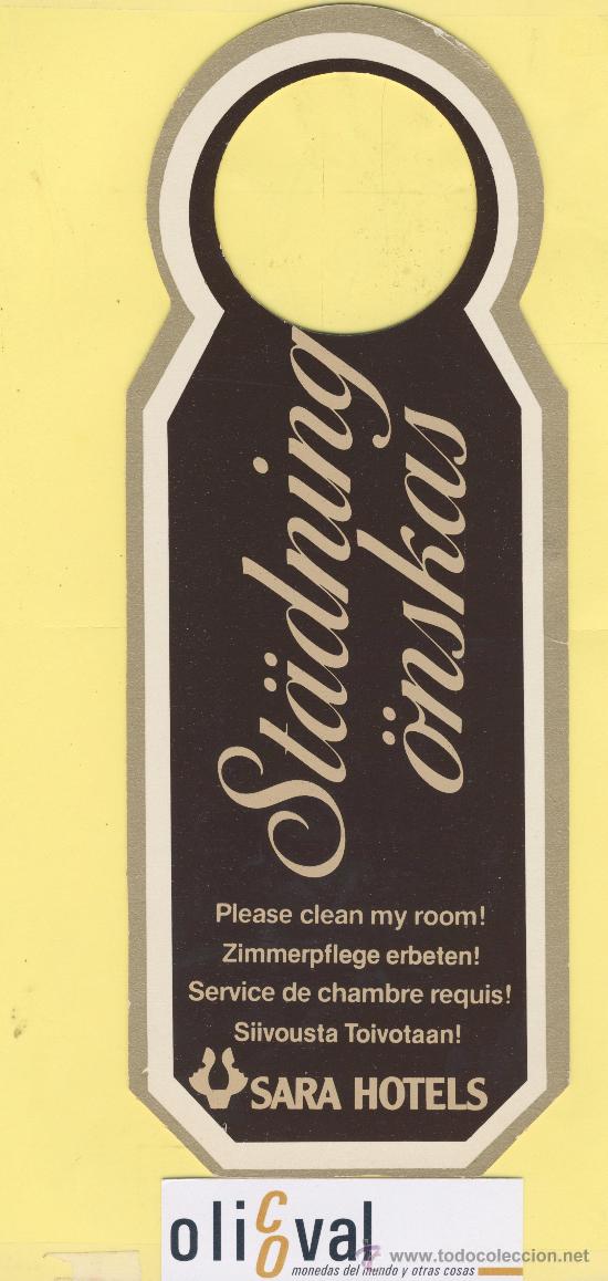 Etiquetas antiguas: ETIQUETA DE HOTEL -NO MOLESTEN-DO NOT DISTURB-RESO -SARA HOTELS-LONDRES - REINO UNIDO