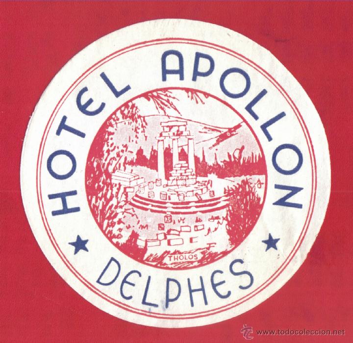 Etiquetas antiguas: ETIQUETA HOTEL APOLLON -  DELPHES - GRECIA -12 CM DE DIAMETRO.