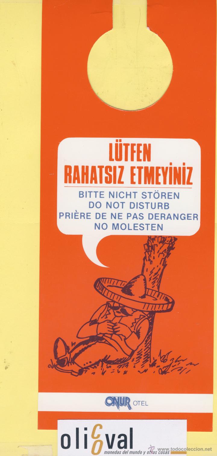 Etiquetas antiguas: ETIQUETA DE HOTEL -NO MOLESTEN-DO NOT DISTURB-ONUR OTEL-YANKAVAK -TURQUIA