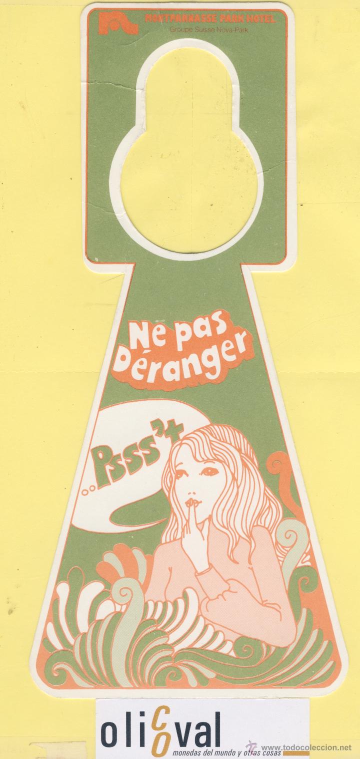 Etiquetas antiguas: ETIQUETA DE HOTEL -NO MOLESTEN-DO NOT DISTURB- HOTEL MONTPARNASE PARIS FRANCIA  BUENA ILUSTRACION