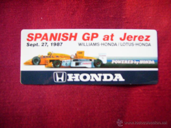 Etiquetas antiguas: ETIQUETA AUTOADHESIVA-ESPA&Ntilde;A,GRAN PREMIO DE JEREZ-HONDA.MEDIDAS 15 x 6 Cm.