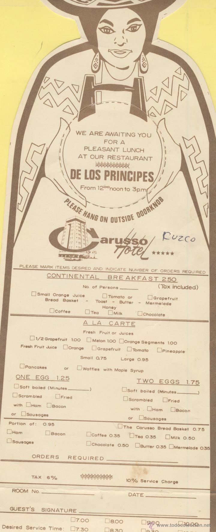 Etiquetas antiguas: ETIQUETA DE HOTEL -NO MOLESTEN-DO NOT DISTURB-HOTEL CARRUSO CUZCO