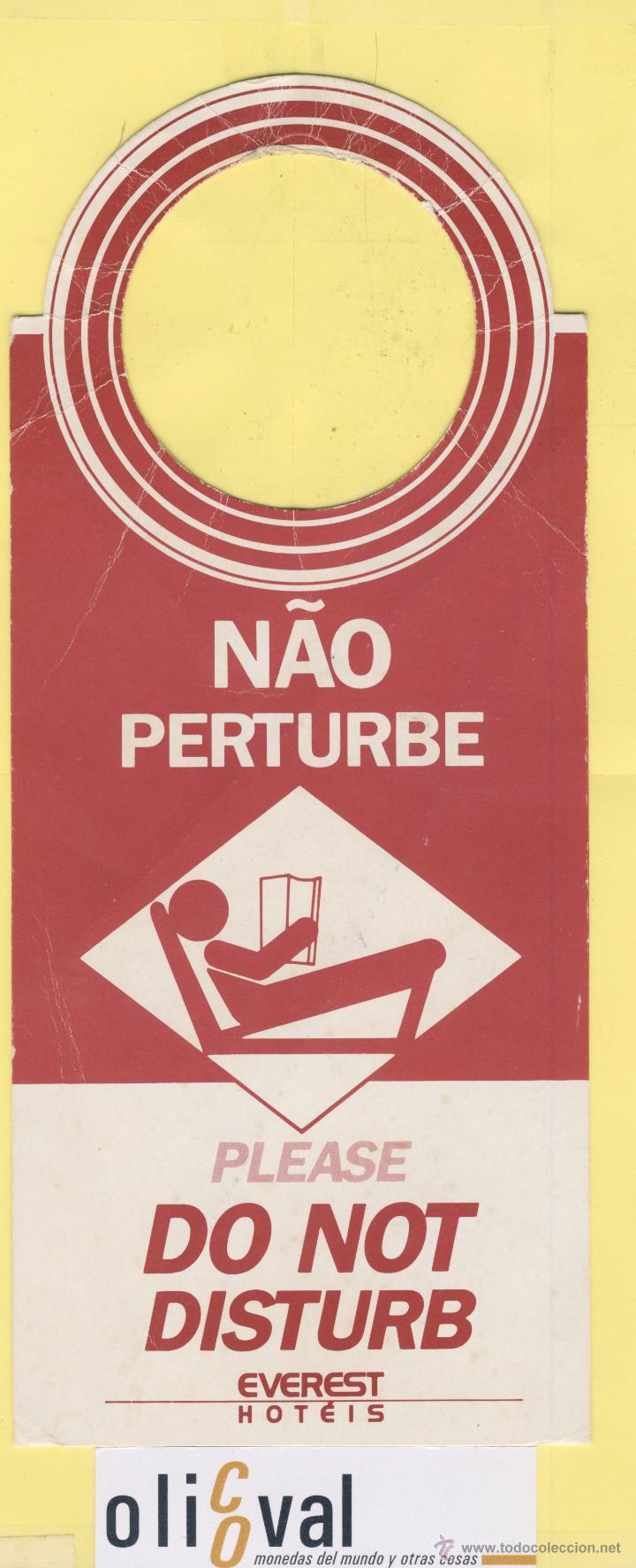 Etiquetas antiguas: ETIQUETA DE HOTEL -NO MOLESTEN-DO NOT DISTURB-HOTEL EVEREST HOT&Eacute; PORTUGAL