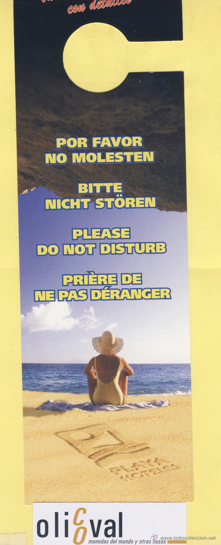Etiquetas antiguas: ETIQUETA DE HOTEL -NO MOLESTEN-DO NOT DISTURB-HOTEL PLAYA GRUPO