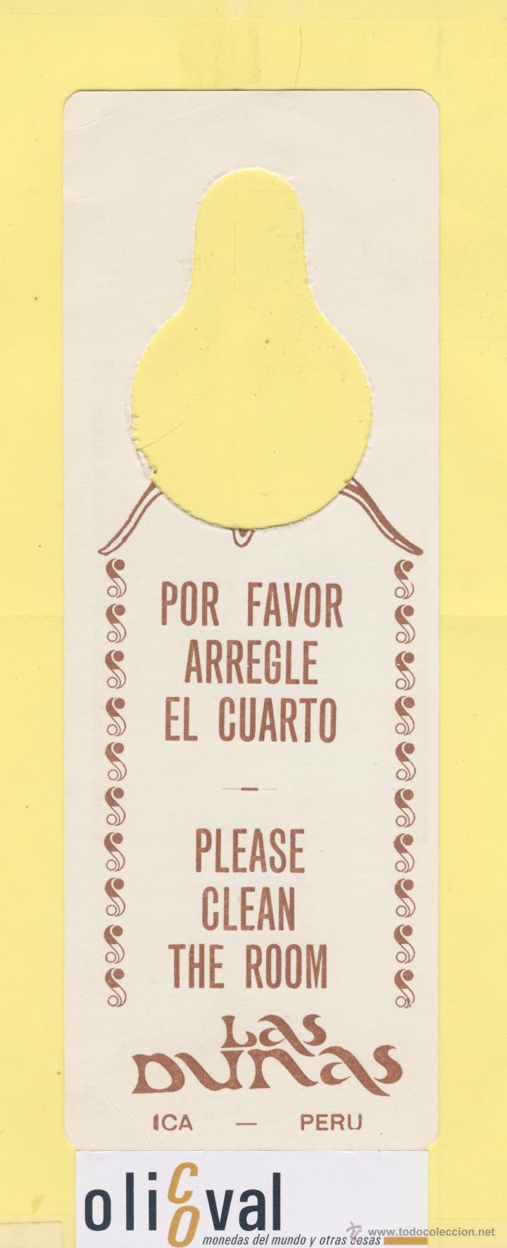 Etiquetas antiguas: ETIQUETA DE HOTEL -NO MOLESTEN-DO NOT DISTURB-HOTEL ICA PERU