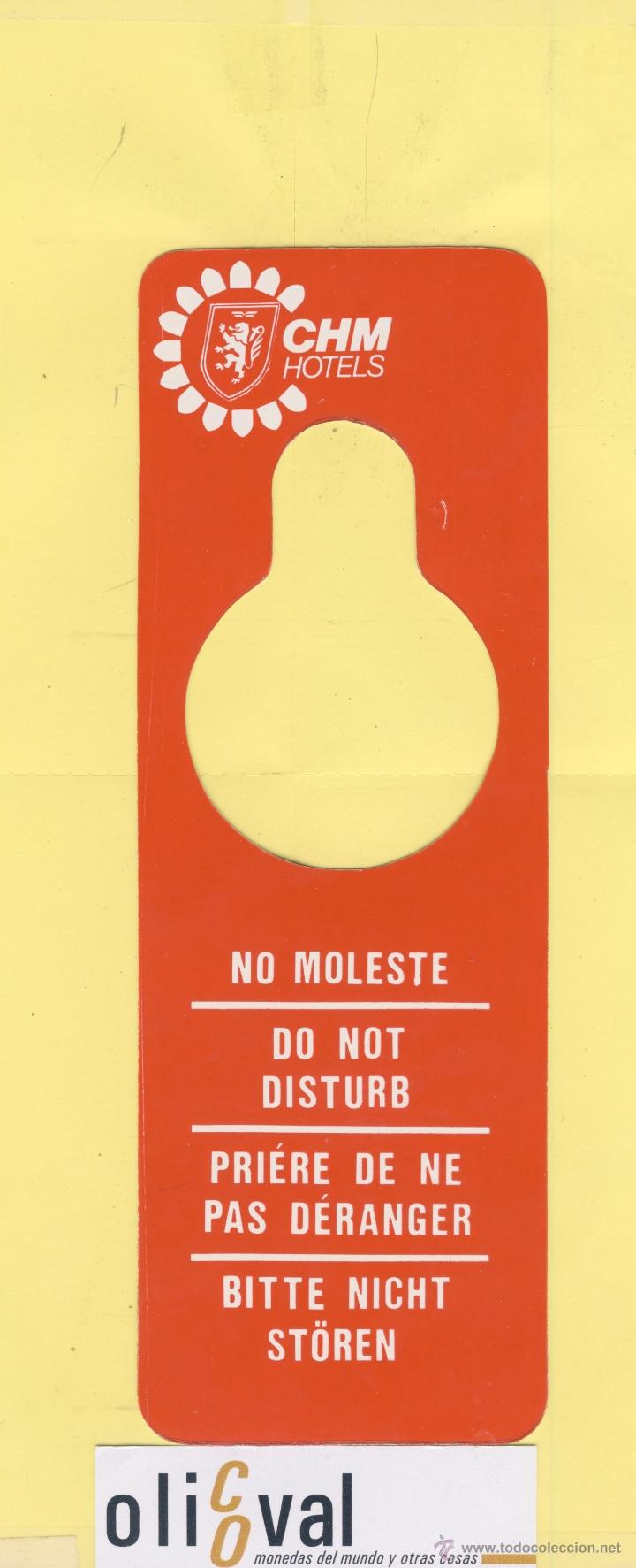 Etiquetas antiguas: ETIQUETA DE HOTEL -NO MOLESTEN-DO NOT DISTURB- CHM HOTELS