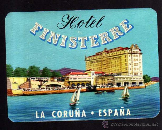 Etiquetas antiguas: Etiqueta Hotel. Hotel Finisterre. La Coru&ntilde;a.