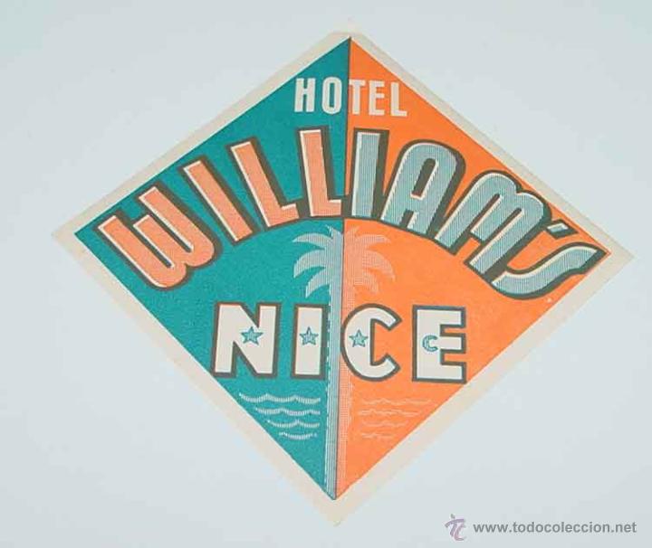 Etiquetas antiguas: ANTIGUA ETIQUETA PARA MALETA HOTEL WILLIAM&acute;S NICE -  TIENE EL TAMA&Ntilde;O DE UNA POSTAL APROXIMADAMENTE -