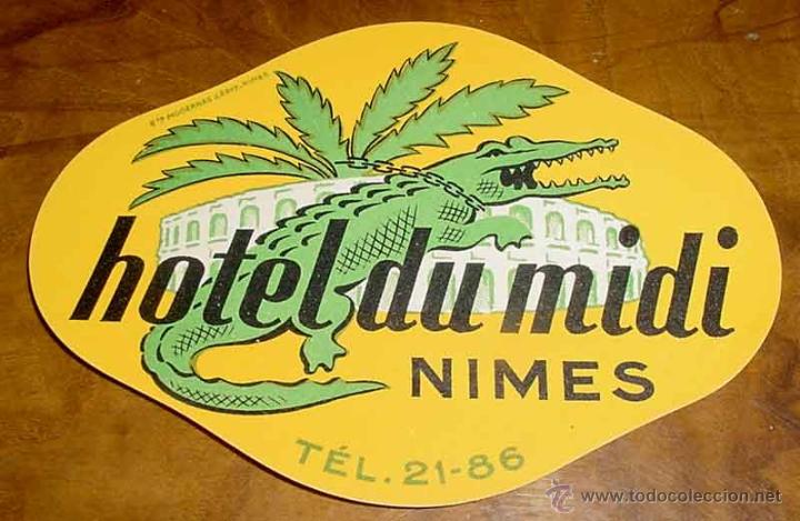 Etiquetas antiguas: ANTIGUA ETIQUETA PARA MALETA CON PUBLICIDAD DEL HOTEL DU MIDES - NIMES - TAMA&Ntilde;O POSTAL APROXIMADAMEN