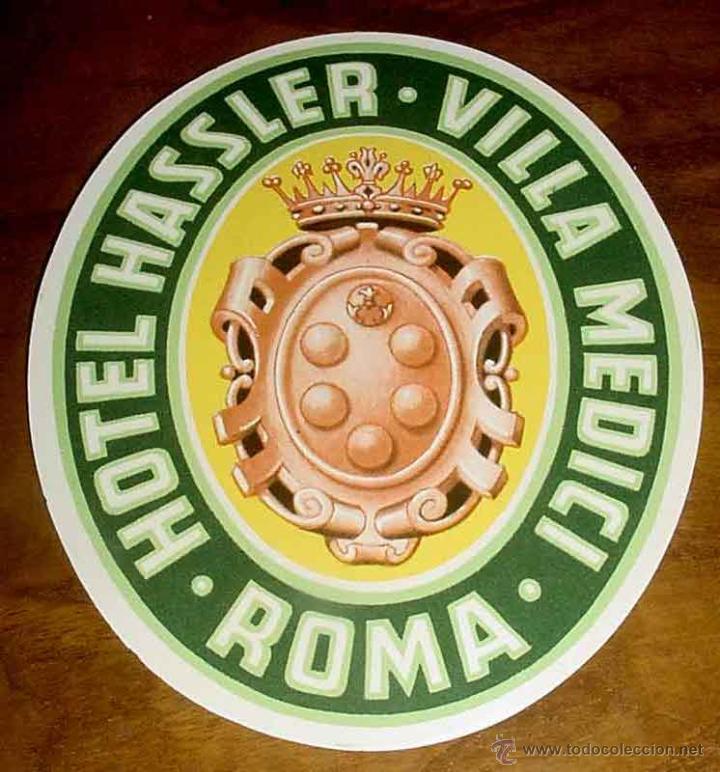 Etiquetas antiguas: ANTIGUA ETIQUETA PARA MALETA CON PUBLICIDAD DEL HOTEL HASSLER - ROMA - TAMA&Ntilde;O POSTAL APROXIMADAMENTE