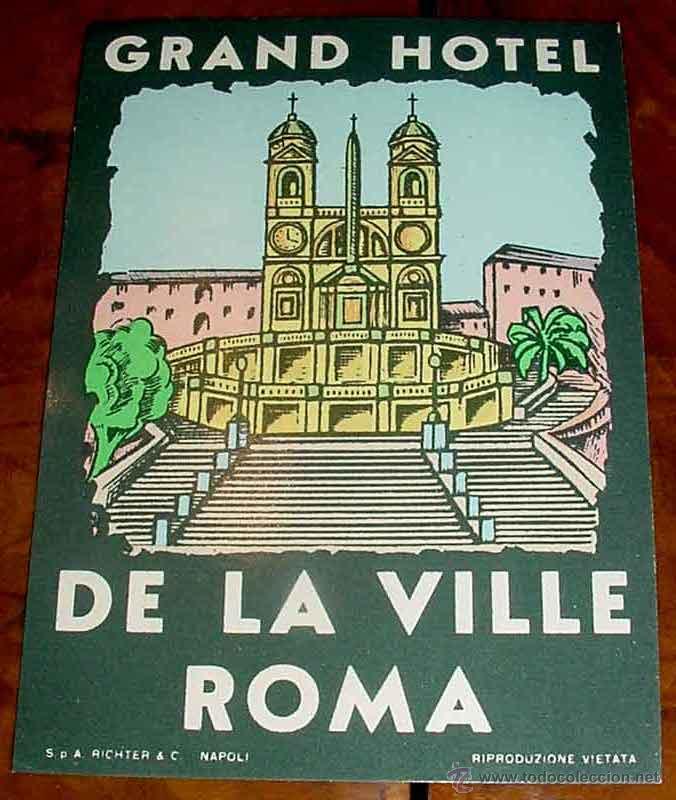 Etiquetas antiguas: ANTIGUA ETIQUETA PARA MALETA CON PUBLICIDAD DEL GRAN HOTEL DE LA VILLA - ROMA - TAMA&Ntilde;O POSTAL APROXI