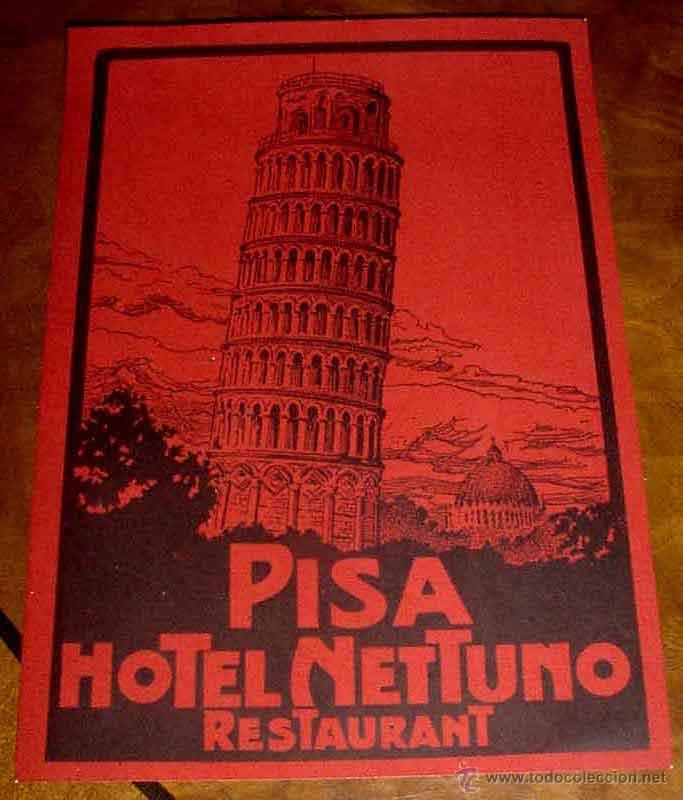 Etiquetas antiguas: ANTIGUA ETIQUETA PARA MALETA CON PUBLICIDAD DEL HOTEL NETTUNO - PISA - TAMA&Ntilde;O POSTAL APROXIMADAMENTE