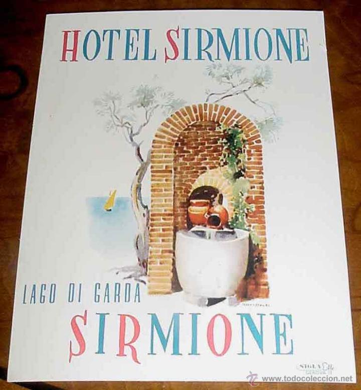 Etiquetas antiguas: ANTIGUA ETIQUETA PARA MALETA CON PUBLICIDAD DEL HOTEL SIRMIONE - LADO DI GARDA - TAMA&Ntilde;O POSTAL APROX