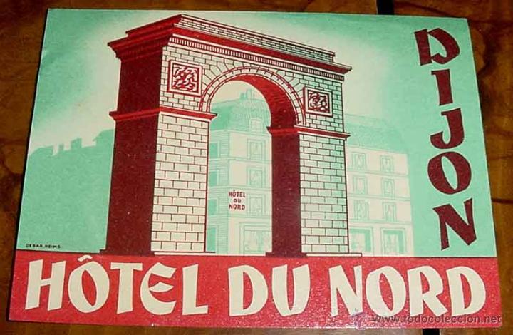Etiquetas antiguas: ANTIGUA ETIQUETA PARA MALETA CON PUBLICIDAD DEL HOTEL DU NORD - TAMA&Ntilde;O POSTAL APROXIMADAMENTE.