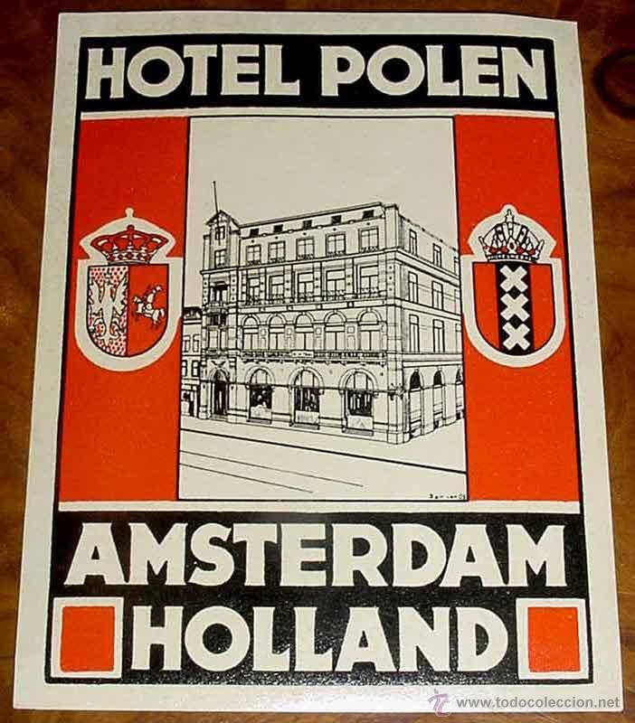 Etiquetas antiguas: ANTIGUA ETIQUETA PARA MALETA CON PUBLICIDAD DEL HOTEL POLEN - AMSTERDAM - TAMA&Ntilde;O POSTAL APROXIMADAME