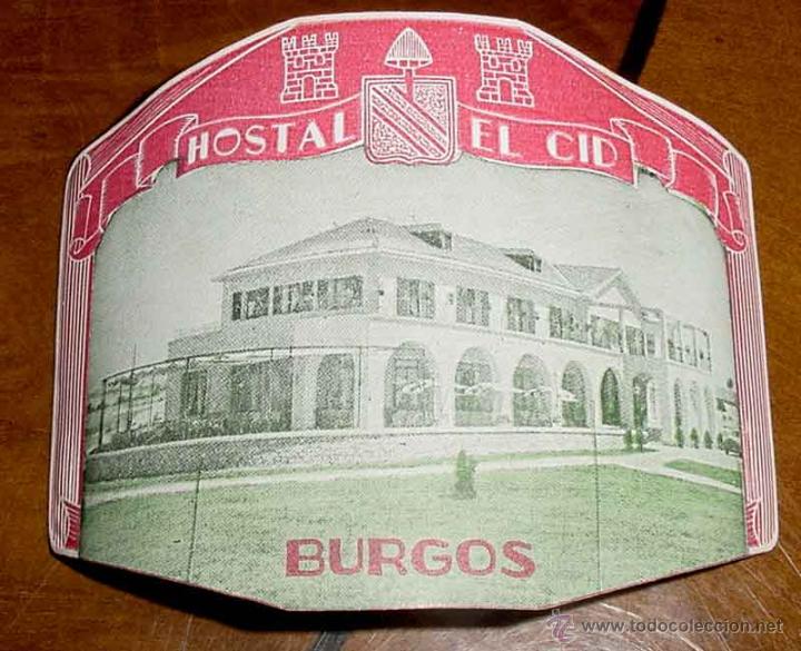 Etiquetas antiguas: ANTIGUA ETIQUETA PARA MALETA CON PUBLICIDAD DEL HOSTAL EL CID - BURGOS - TAMA&Ntilde;O POSTAL APROXIMADAMEN