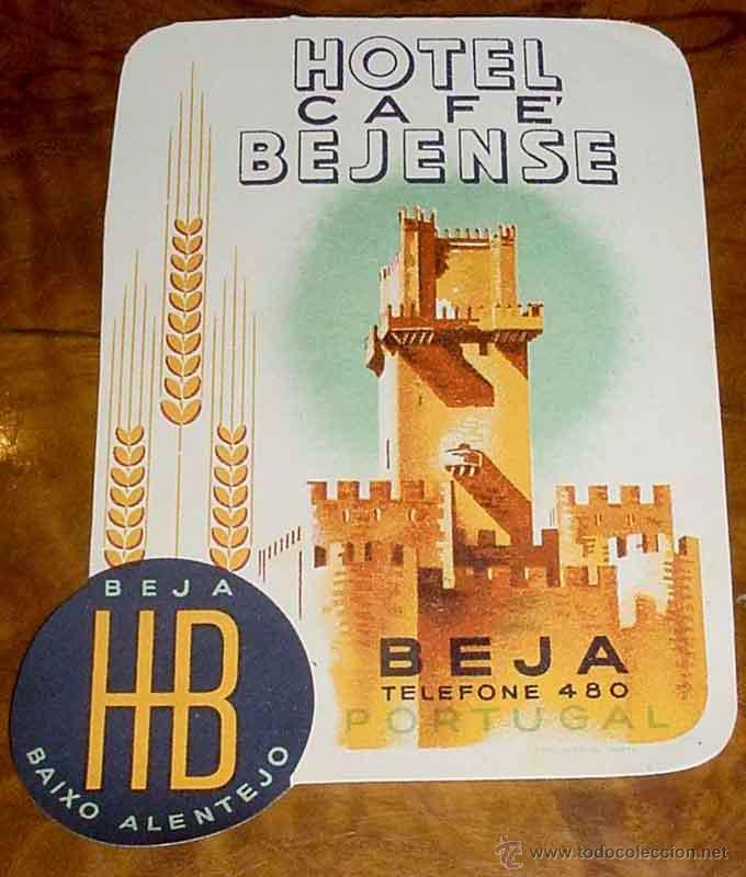 Etiquetas antiguas: ANTIGUA ETIQUETA PARA MALETA CON PUBLICIDAD DEL HOTEL CAFE BEJENSE - BEJA - PORTUGAL - TAMA&Ntilde;O POSTAL