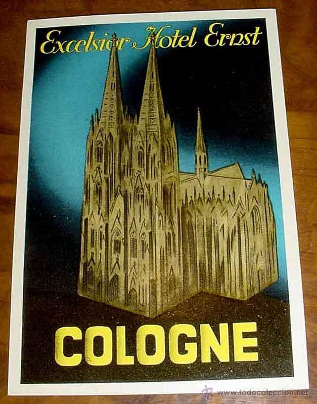 Etiquetas antiguas: ANTIGUA ETIQUETA PARA MALETA CON PUBLICIDAD DEL HOTEL EXCELSIOR ERNST - COLOGNE - TAMA&Ntilde;O POSTAL APRO