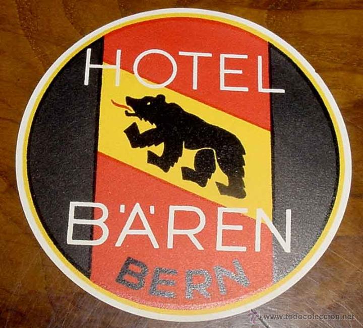 Etiquetas antiguas: ANTIGUA ETIQUETA PARA MALETA CON PUBLICIDAD DEL HOTEL BAREN - BERN - TAMA&Ntilde;O POSTAL APROXIMADAMENTE.
