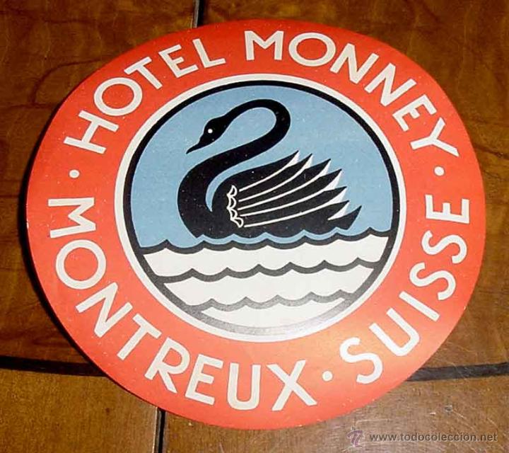 Etiquetas antiguas: ANTIGUA ETIQUETA PARA MALETA CON PUBLICIDAD DEL HOTEL MONNEY - MONTREUX - SUISSE - TAMA&Ntilde;O POSTAL APR