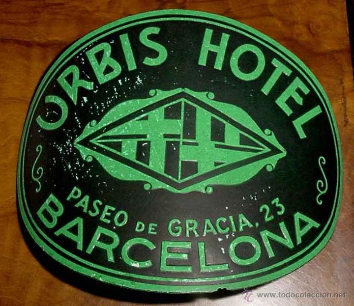 Etiquetas antiguas: ANTIGUA ETIQUETA PARA MALETA CON PUBLICIDAD DEL HOTEL URBIS - BARCELONA - TAMA&Ntilde;O POSTAL APROXIMADAME