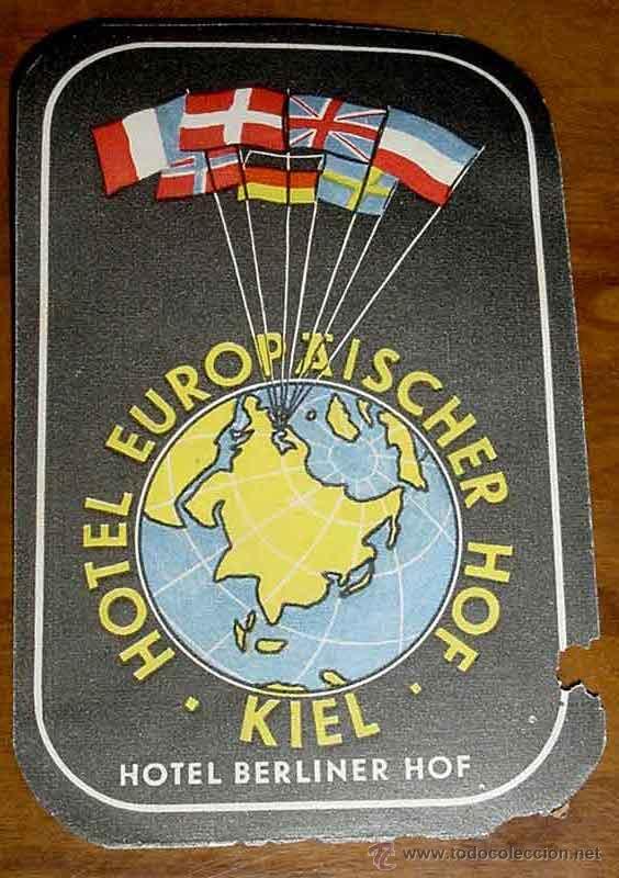 Etiquetas antiguas: ANTIGUA ETIQUETA PARA MALETA CON PUBLICIDAD DEL HOTEL EUROPAISCHER HOF - TAMA&Ntilde;O POSTAL APROXIMADAMEN