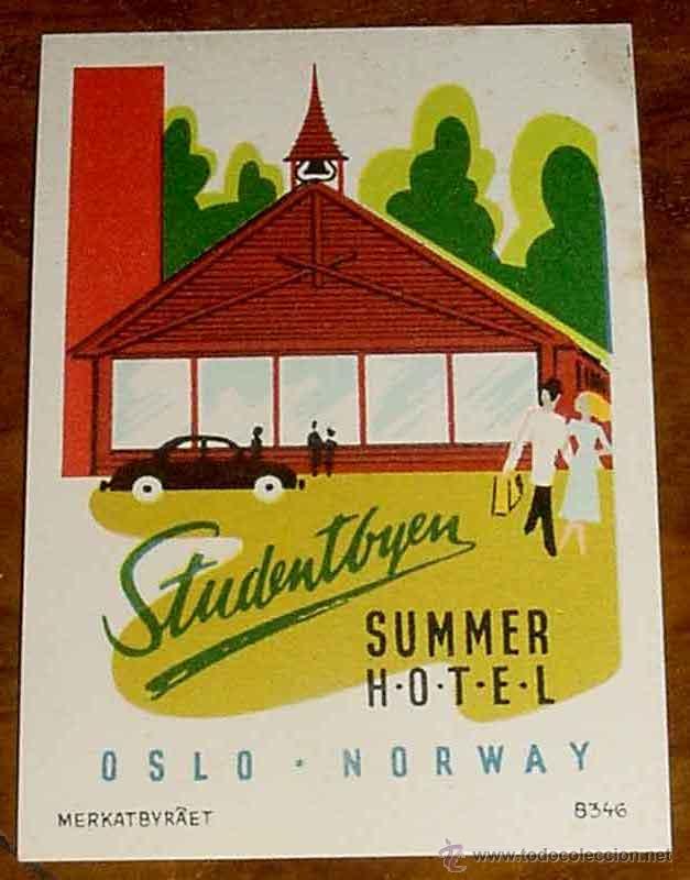 Etiquetas antiguas: ANTIGUA ETIQUETA PARA MALETA CON PUBLICIDAD DEL HOTEL SUMMER - STUDENTBYEN - OSLO - TAMA&Ntilde;O POSTAL AP