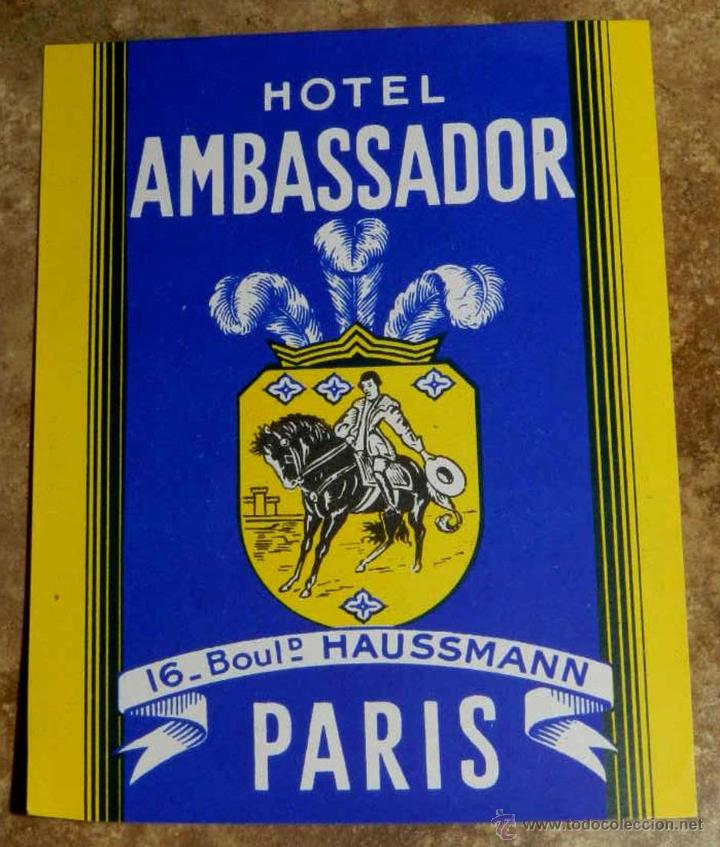 Etiquetas antiguas: ANTIGUA ETIQUETA DE MALETA - ANTIQUE LUGGAGE BAGAGE LABEL - ANCIEN ETIQUETTE LA VALISE - HOTEL AMBAS
