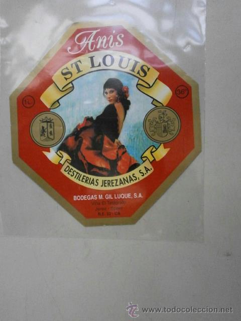 Etiquetas antiguas: ETIQUETA DE VINO ANIS ST LOUIS DESTILERIAS JEREZANAS, S.A. ET-1627