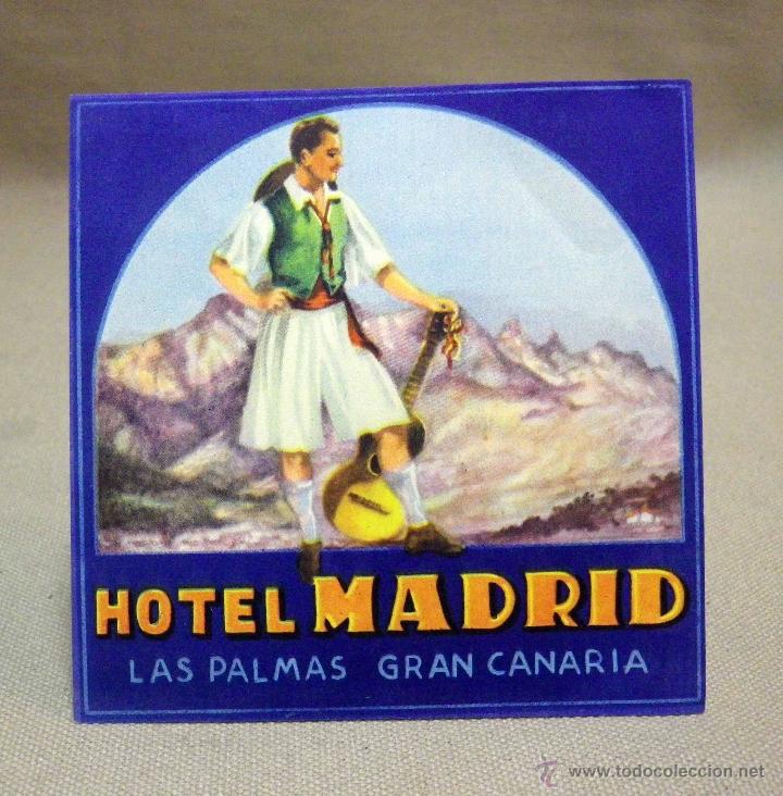 Etiquetas antiguas: ETIQUETA, ETIQUETA PUBLICITARIA, HOTEL MADRID, LAS PALMAS, GRAN CANARIA, 10 X 10 CM