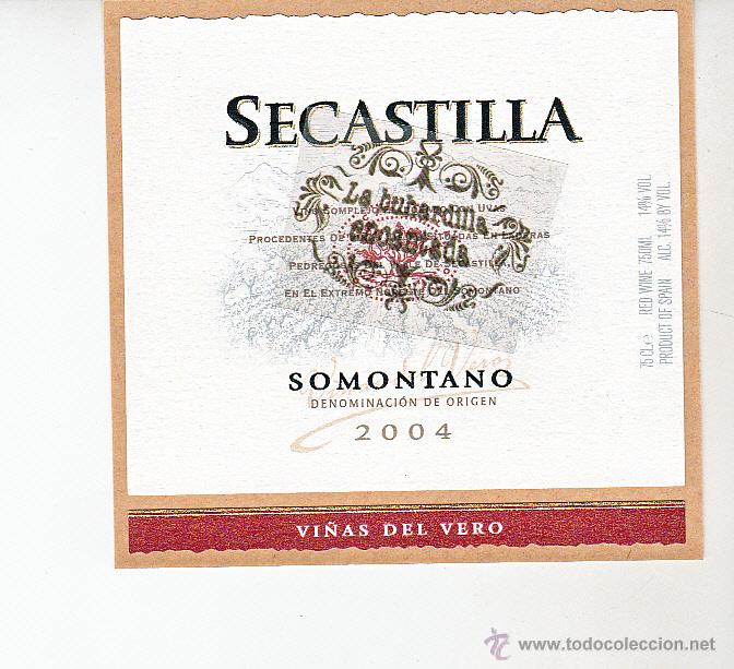 Etiquetas antiguas: ETIQUETA DE VINO - SECASTILLA SOMONTANO 2004