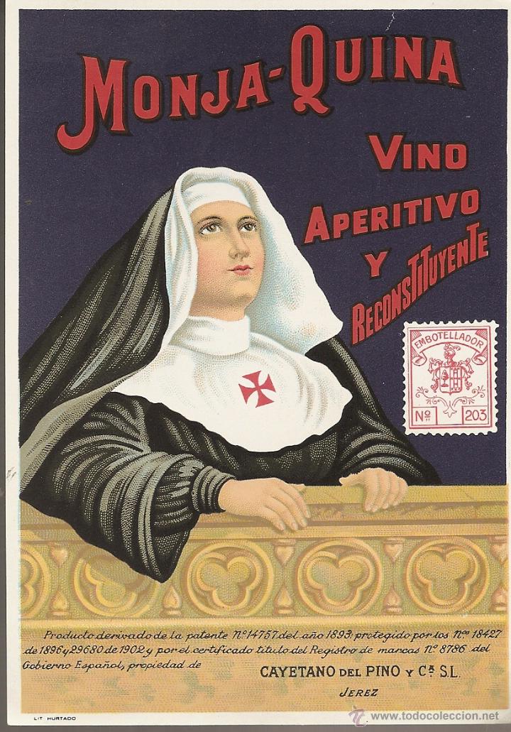 Etiquetas antiguas: ETIQUETA MONJA-QUINA, CAYETANO DEL PINO, JEREZ